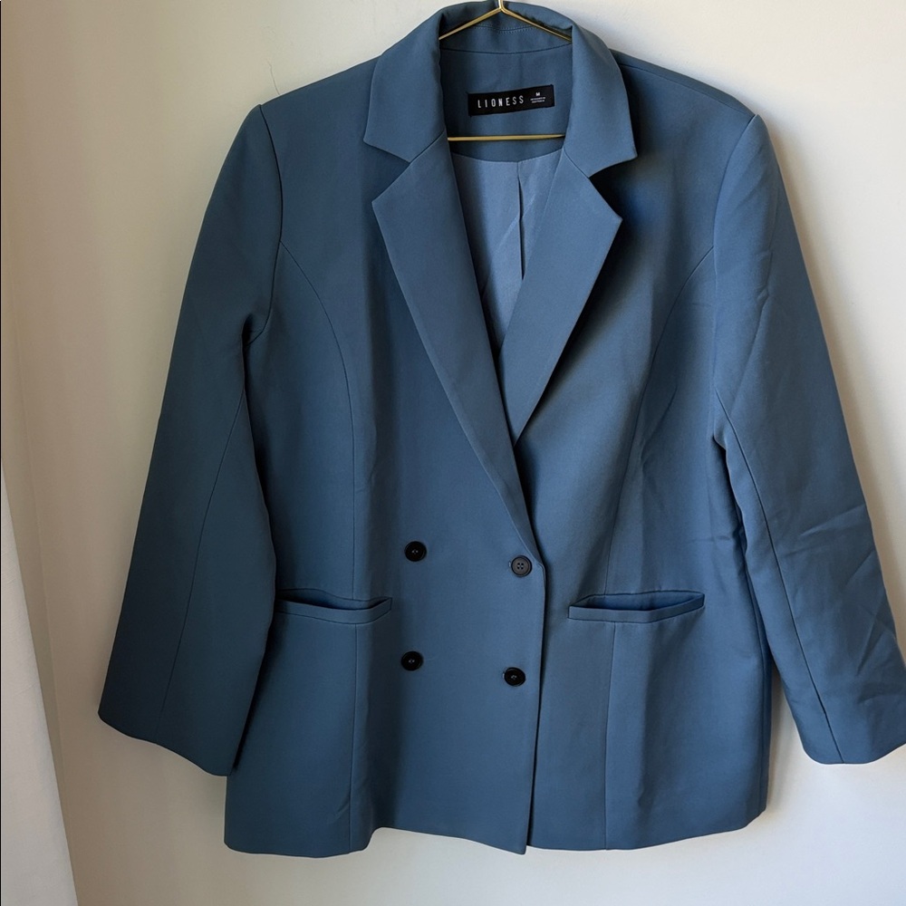 Lioness Wyoming Double Breasted Oversized Blazer in Slate Blue Lined Size M